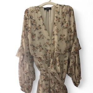 Aakaa Cream/Beige Floral Wrap Dress